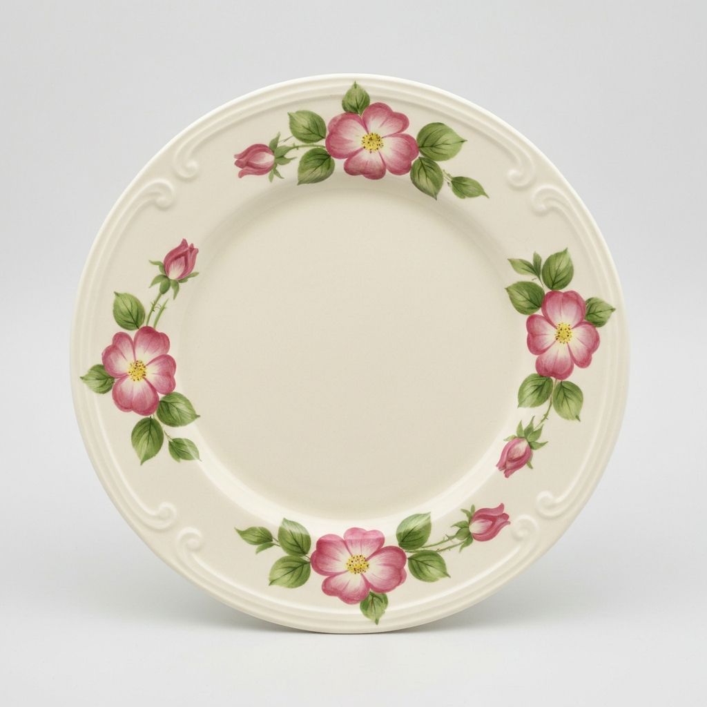 Franciscan Desert Rose dinner plate - authentic vintage California pottery with hand-painted pink roses